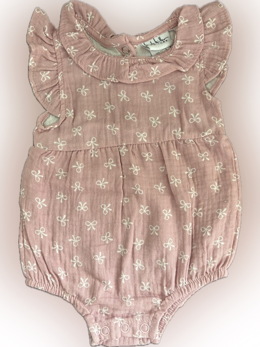 NWOT Nicole Miller Sleeveless Bubble Bodysuit Pink White Bows Ruffle Details